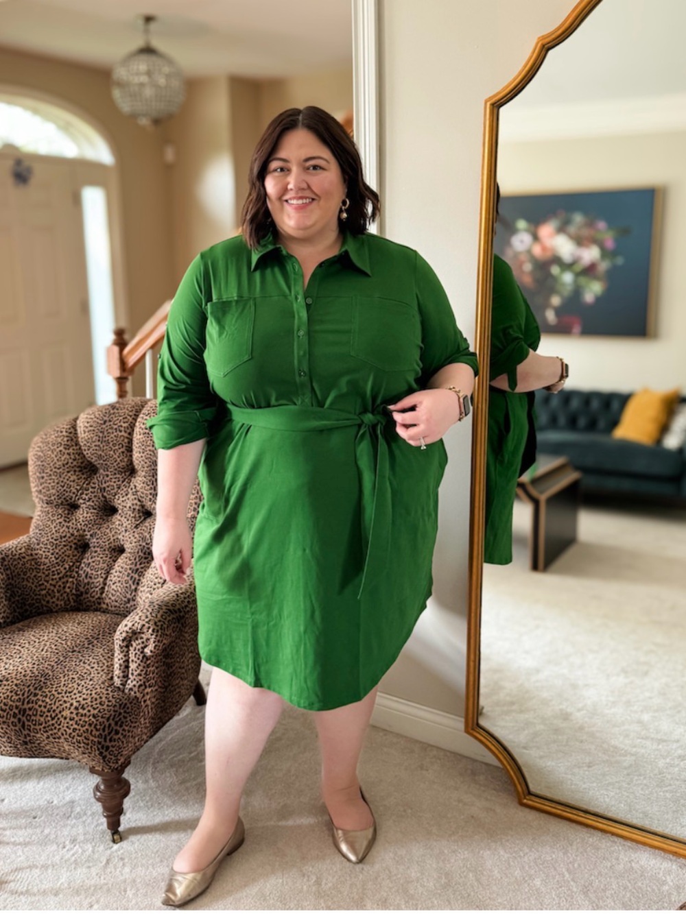 Universal Standard Suffolk Cotton Shirtdress Green Size 18/20 (M) Office